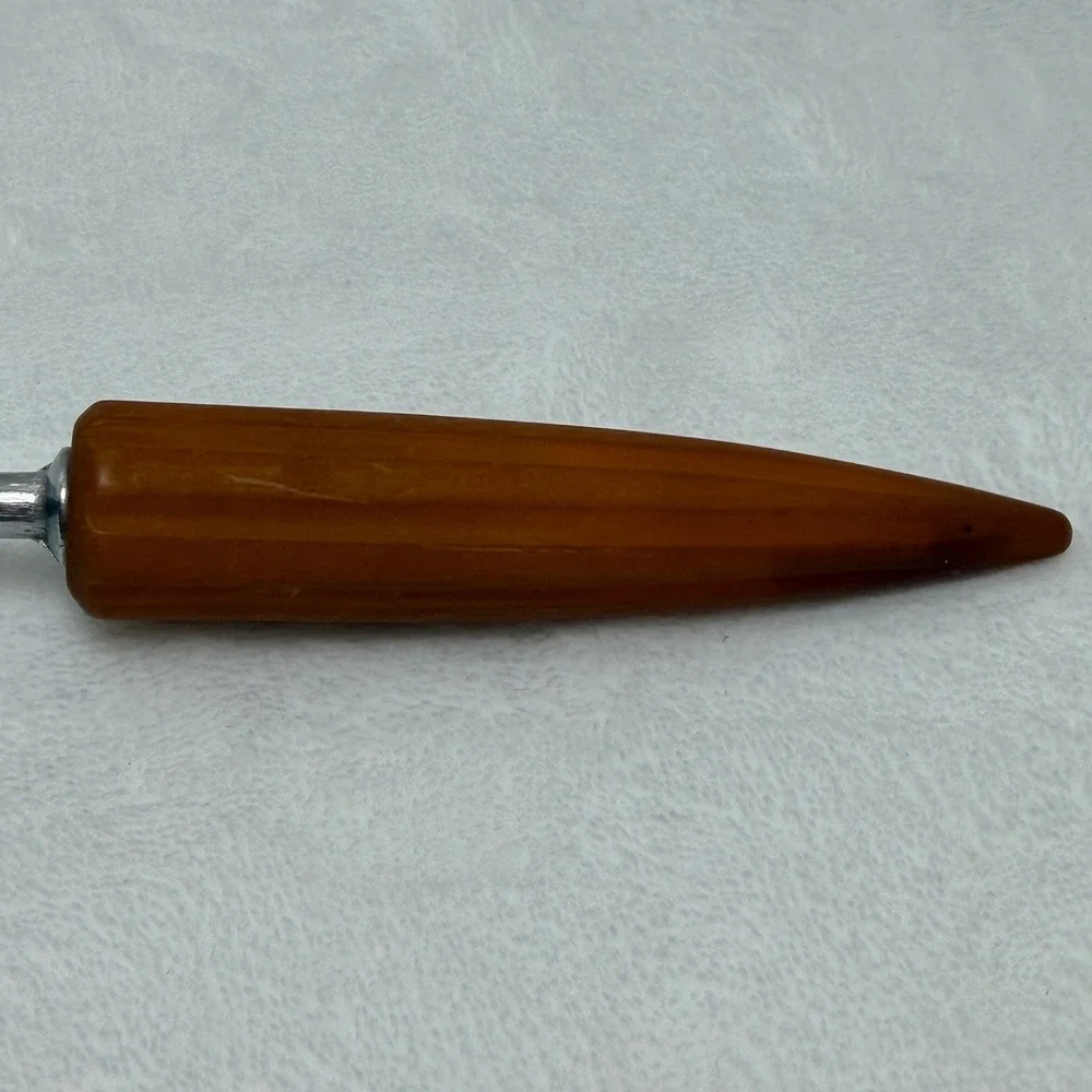 VTG Butterscotch Bakelite Ribbed Handle Stainless Steel Slotted Serving Spoon‎